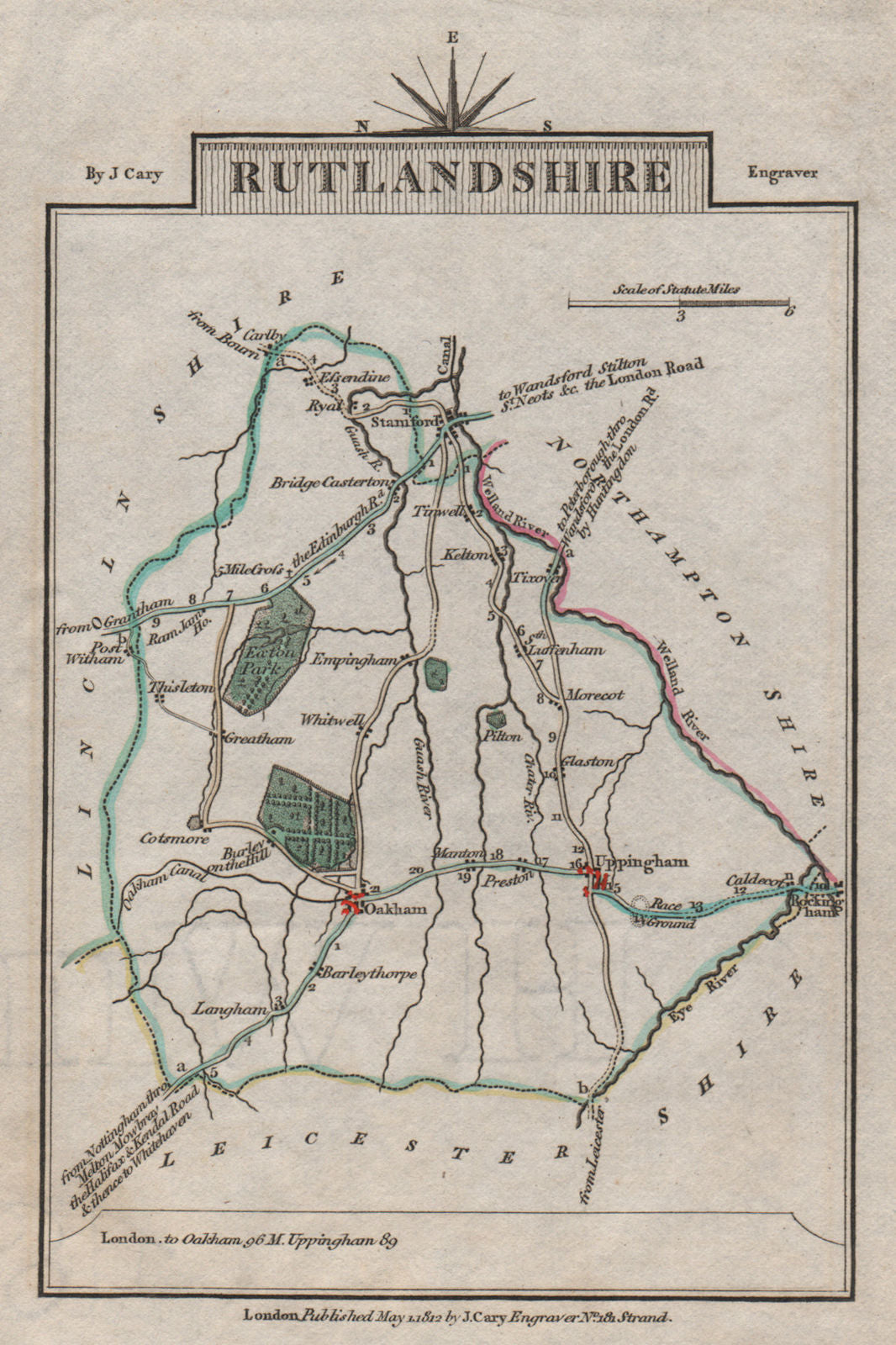 RUTLANDSHIRE by John CARY. Miniature antique county map 1812 old